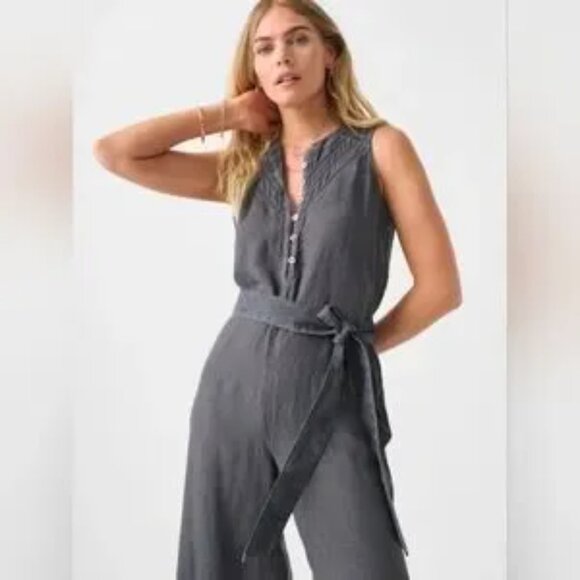 NWT * Faherty * Hermosa Linen Jumpsuit * Washed Black (grey) * Medium - Picture 3 of 7